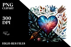 Stained Hearth with Arrow, Watercolor Style PNG Product Image 2