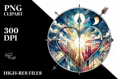 Stained Hearth with Arrow, Watercolor Style PNG Product Image 2