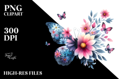 Cute Butterfly with Flower Silhouettes PNG Product Image 2