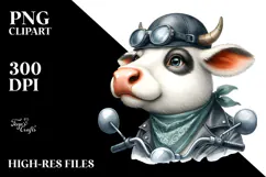 Watercolor Cow with Biker Hat and Big Eyes | Clipart Product Image 2