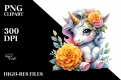 Cute Baby Unicorn Watercolor Clipart Product Image 1