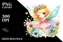 Colorful Cute Fairy with Autumn Leaves PNG Product Image 2