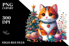 Vibrant Cat with Christmas Decorations PNG Product Image 2