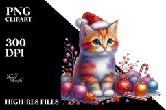 Vibrant Cat with Christmas Decorations PNG Product Image 2