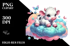 Colorful Baby Cow on Cloud Puff PNG Product Image 3
