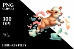 Colorful Baby Cow on Cloud Puff PNG Product Image 3