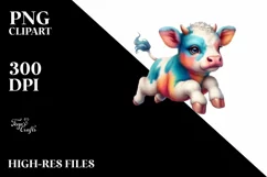Colorful Baby Cow on Cloud Puff PNG Product Image 3