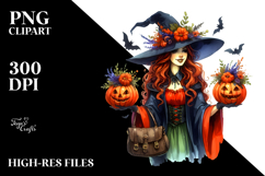 Vibrant Halloween Witch with Pumpkin | Clipart Product Image 2