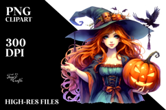 Vibrant Halloween Witch with Pumpkin | Clipart Product Image 2