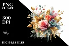 Colorfull Bouquet Gold Foil Watercolor Splash Product Image 1