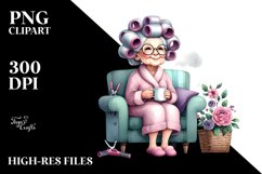 Old Lady Sitting on Sofa with Mug | Clipart Product Image 1