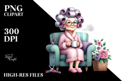 Old Lady Sitting on Sofa with Mug | Clipart Product Image 2