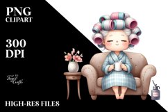 Old Lady Sitting on Sofa with Mug | Clipart Product Image 3