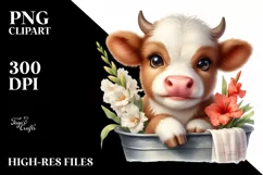 Cute Highland Cow with Gladiolus in Bath Tub | Clipart Product Image 3