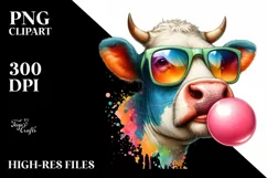 Quirky Cow Sunglasses Chewing Gum Clipart Product Image 3