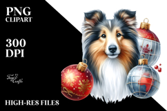 Cute Collie with Christmas Globes PNG Product Image 2