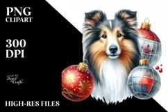 Cute Collie with Christmas Globes PNG Product Image 1