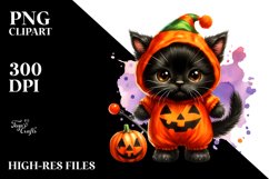Simple Watercolor Cute Baby Black Cat Dressed for Halloween Product Image 1