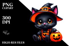 Simple Watercolor Cute Baby Black Cat Dressed for Halloween Product Image 1