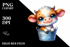 Cute Baby Cow in Bucket | Clipart Product Image 1