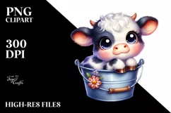 Cute Baby Cow in Bucket | Clipart Product Image 1
