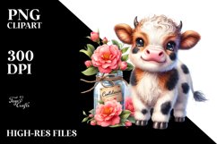 Colorful Smiling Highland Cow Camellia Ornament Clipart Product Image 1