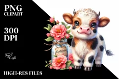 Colorful Smiling Highland Cow Camellia Ornament Clipart Product Image 1