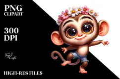 Goofy Monkey with Flower Crown, Transparent PNG Product Image 2
