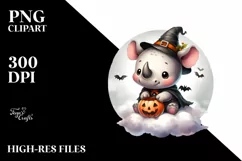 Cute Baby Rhino on Cloud PNG Product Image 1