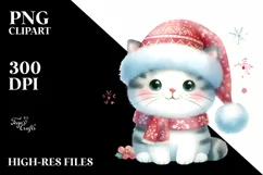 a Cute Christmass Cat with Santa Hat PNG Product Image 3