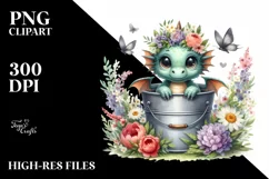 Cute Baby Dragon with Flowers PNG Product Image 3