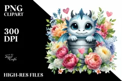 Cute Baby Dragon with Flowers PNG Product Image 3