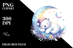 Baby Polar Bear Watercolor Sleeping Moon Product Image 2