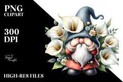 Gnome with Hat and Calla Lily Floral Frame PNG Product Image 2