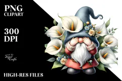 Gnome with Hat and Calla Lily Floral Frame PNG Product Image 2