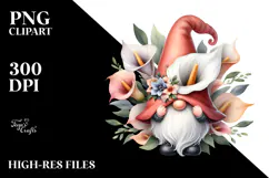 Cute Gnome with Calla Lily Floral Frame PNG Product Image 2