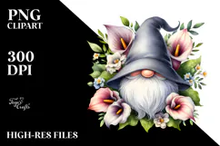 Cute Gnome with Calla Lily Floral Frame PNG Product Image 2