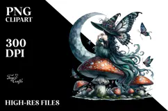 Creative Gothic Fairy on Mushroom, PNG Product Image 2