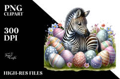Adorned Baby Zebra with Easter Eggs, Digital Watercolor PNG Product Image 2