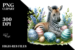 Adorned Baby Zebra with Easter Eggs, Digital Watercolor PNG Product Image 2