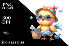 Cute Baby Chicken in Beachwear, Whimsical Watercolor PNG Product Image 2