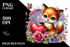 Watercolor Baby Fox with Heart PNG Product Image 2