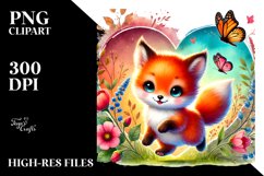 Baby Fox with Heart, Watercolor PNG Product Image 2
