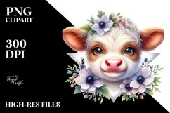 Cute Highland Cow with Anemone on Star | Clipart Product Image 3