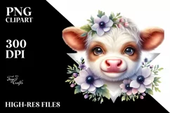 Cute Highland Cow with Anemone on Star | Clipart Product Image 3