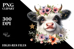 Cute Highland Cow with Anemone on Star | Clipart Product Image 1