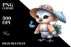 Cute Baby Peacock in Beachwear, Digital Watercolor PNG Product Image 2