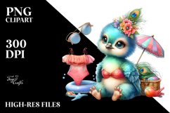 Cute Baby Peacock in Beachwear, Digital Watercolor PNG Product Image 2