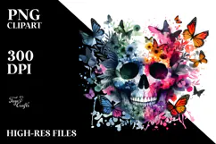 Colorful Skull with Butterfly PNG Product Image 2