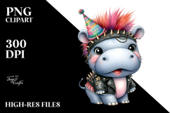 Cute Baby Hippo with Party Hat, High-Res PNG Product Image 2